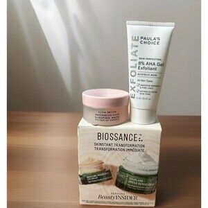 4x Minis Biossance Glow Recipe Paulas Choice AHA Gel+Mask+Eye+Face Cream NEW/NWT